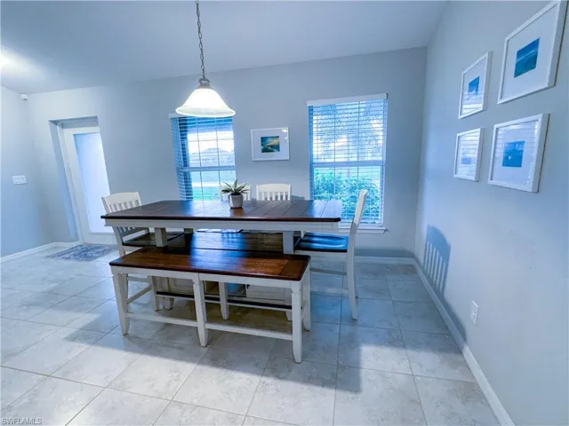 View of tiled dining space