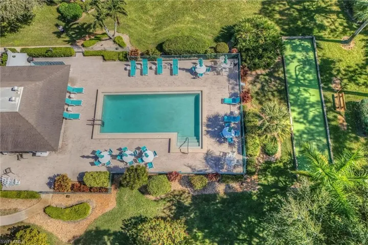 Aerial view of a pool