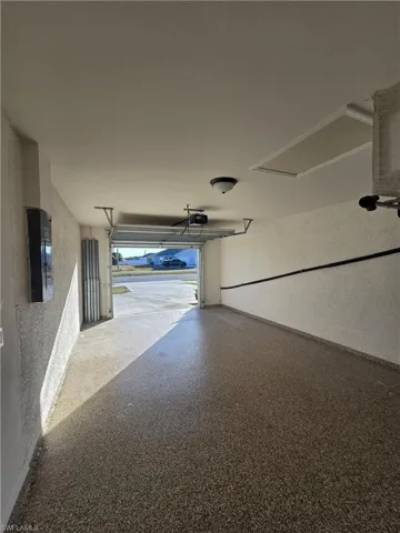 Garage with a textured wall
