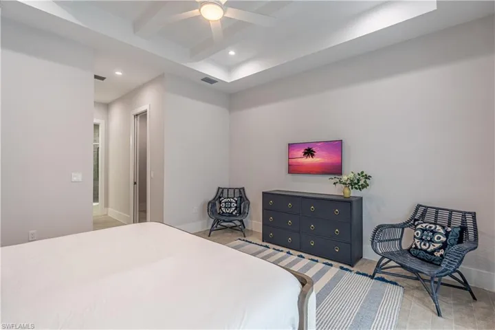 Bedroom featuring a ceiling fan and recessed lighting