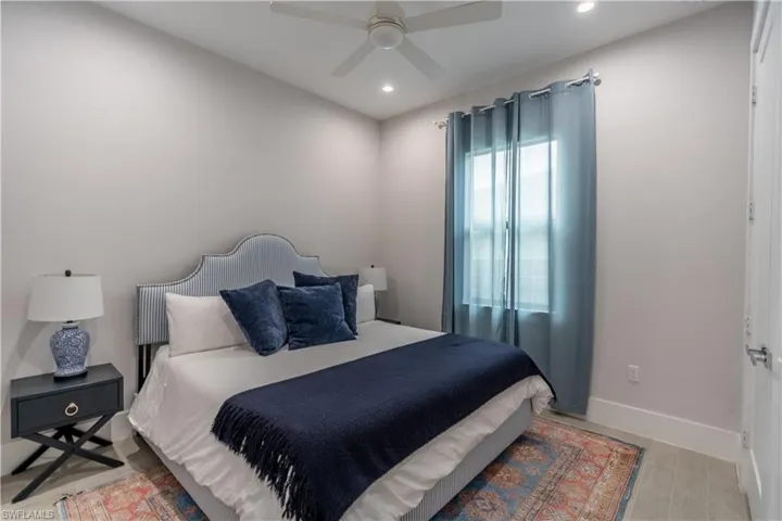 Bedroom featuring ceiling fan and recessed lighting