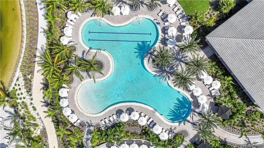 Aerial view of a pool