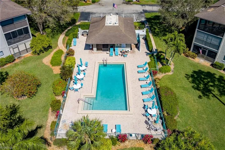 Birds eye view of pool and clubhouse