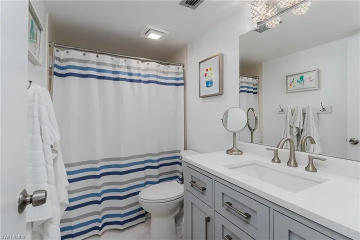 Full bathroom with shower and new vanity