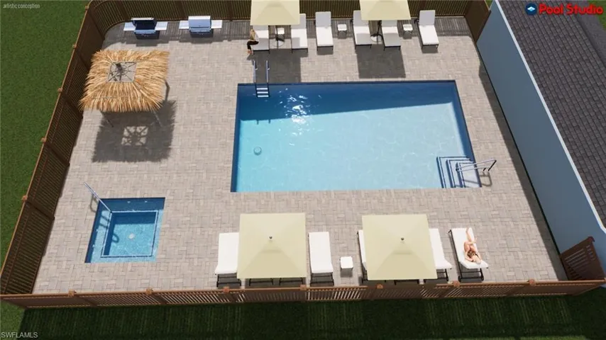 Aerial view of a pool