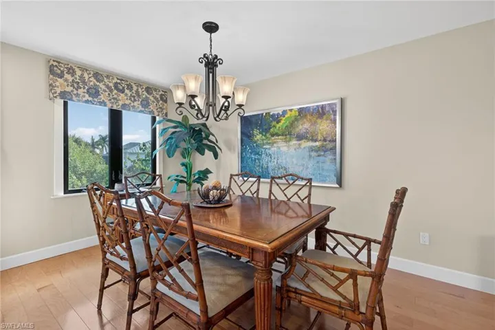 Dining space featuring a chandelier and light wood-type flooring