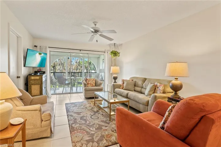 Tile floors throughout the great room adds a nice touch.