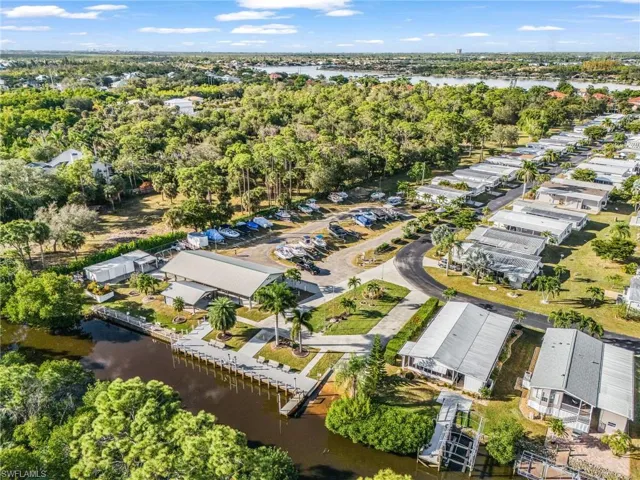 Waterfront community with extensive boat storage, multiple docks, and direct water access