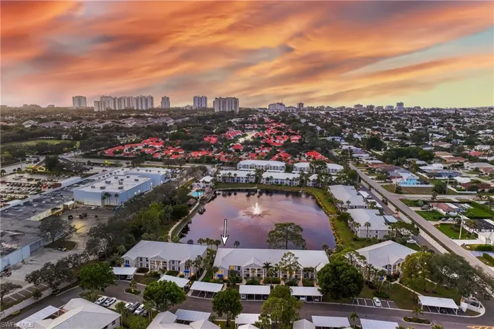 Aerial view at dusk with a water view