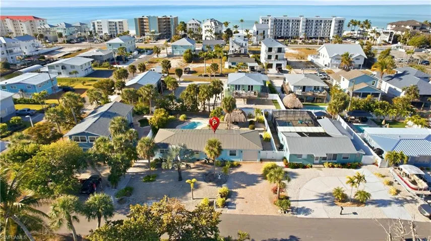 Bird's eye view of a nearby body of water