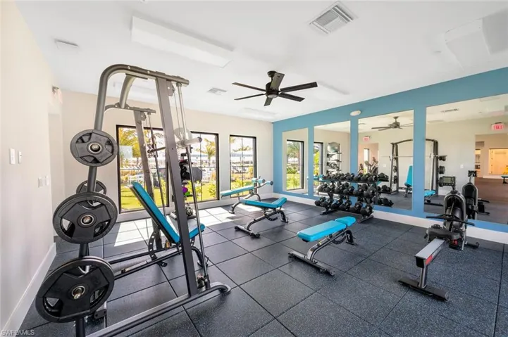 Gym with ceiling fan