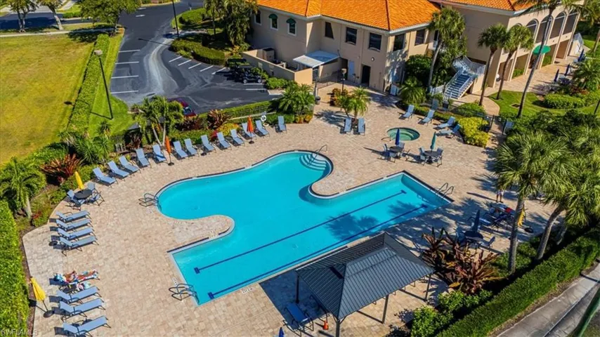Aerial view of a pool