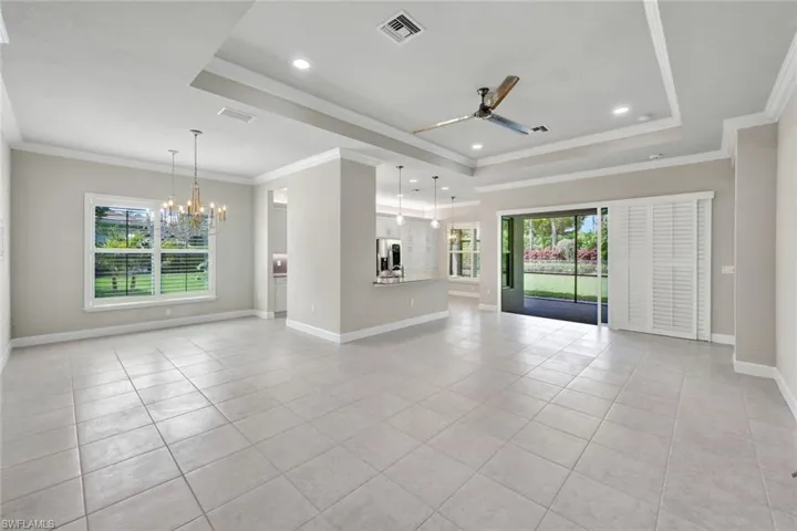 Tiled floors, crown molding and beautiful baseboards