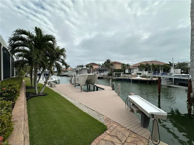 View of dock with 14.000lb lift and fish cleaning station