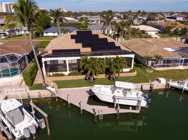 Aerial view of dock with 14,000lb lift and fish cleaning station