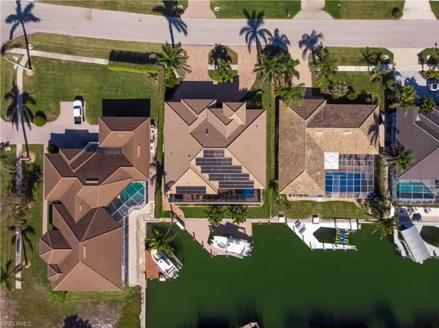 Aerial view featuring wide canal view
