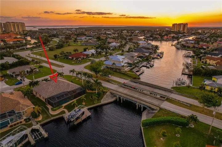 Aerial view at dusk with a water view