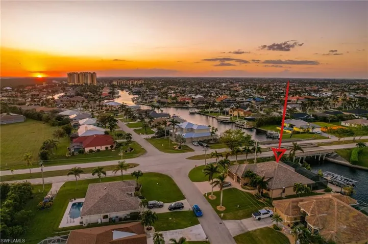 Aerial view at dusk with a water view