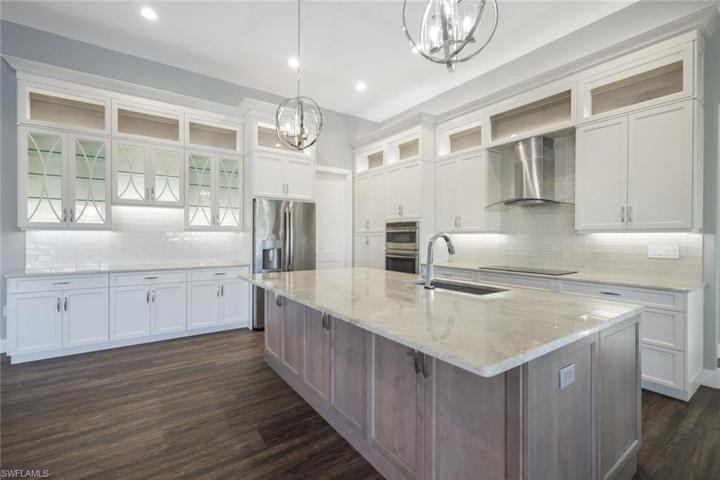 Beautiful Quartzite countertops & Large Crown Moldings