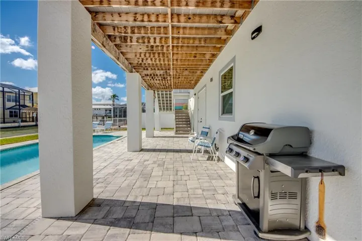 View of patio featuring a fenced in pool and grilling area