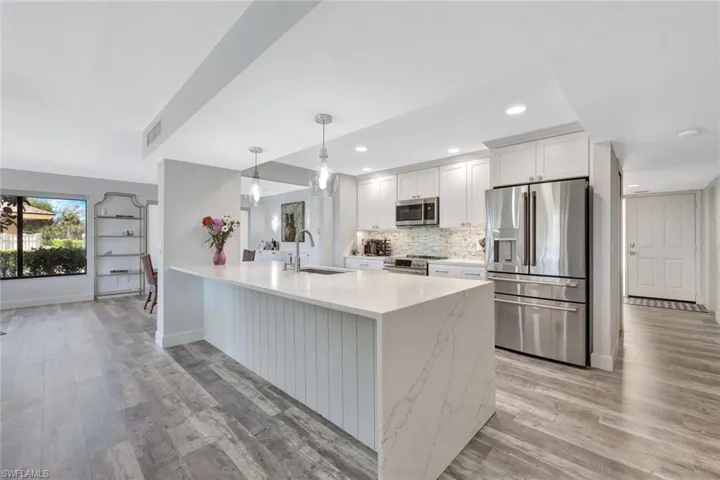 Extra Large Multifunctional Island- Shiplap and Waterfall Quartz