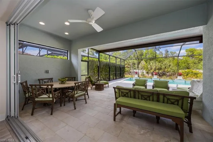 View of covered outdoor area (note the sliding doors pocket back to they disappear)