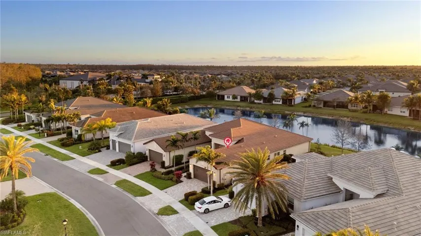 Bird's eye view with a residential view and a water view