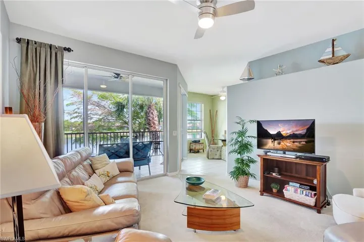 Spacious living room overlooking the lake