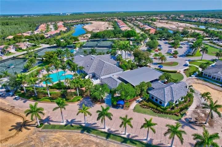 Aerial view showing the golf course that is in renovation and the lushness of the community
