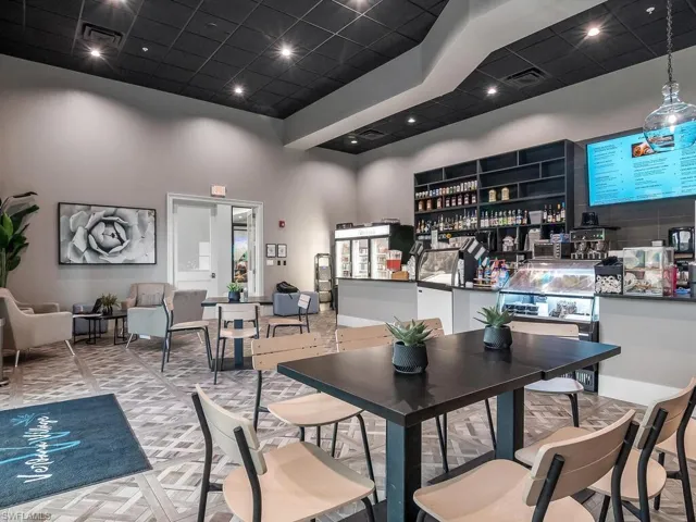Onsite cafe offers breakfast, coffee, beverages.