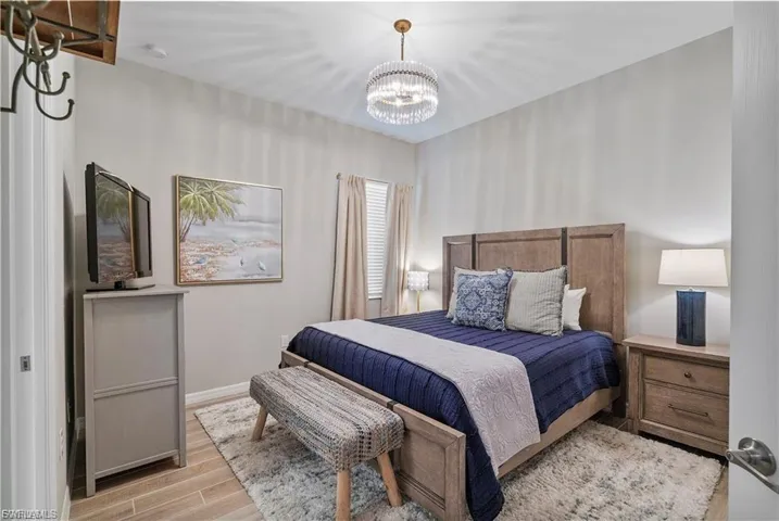 Tray ceiling with a modern chandelier