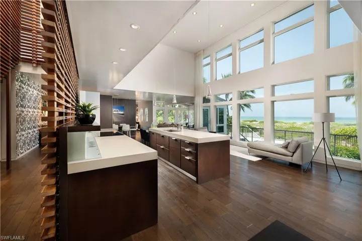 Main Living Kitchen area looking over pool and beach
