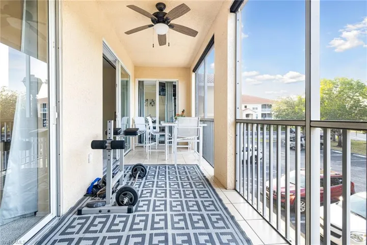 Sunroom with tile patterned floors