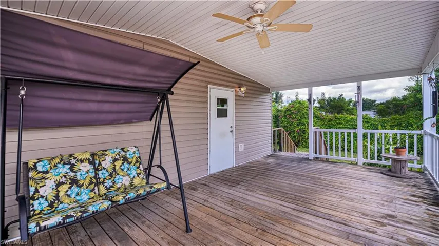 Wooden deck with ceiling fan