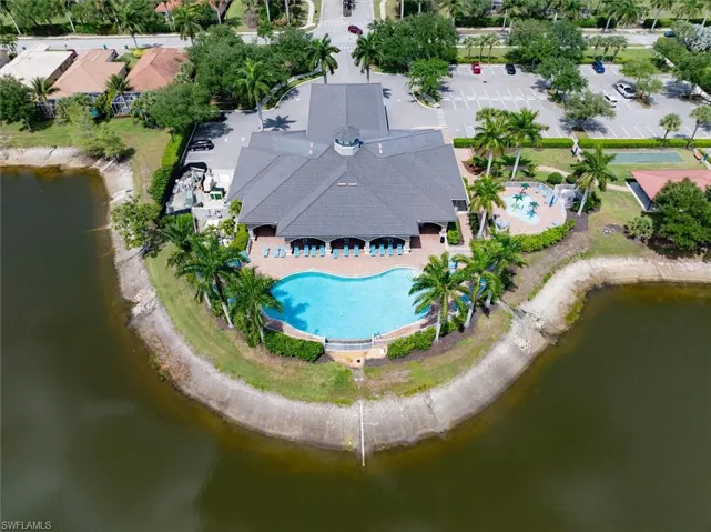 Aerial view of the community clubhouse and amenity area.