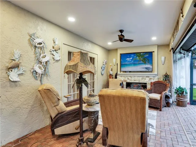 Extended lanai with built-in electric fireplace