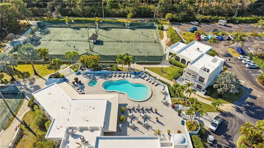 Aerial view of a pool