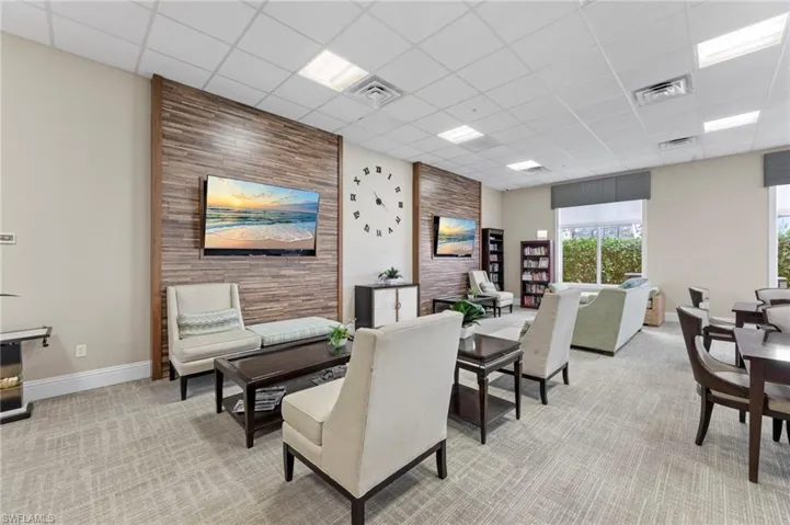 Community lobby with a paneled ceiling