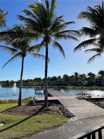 Water view with a boat dock