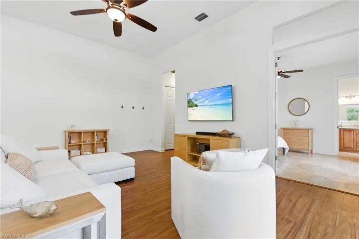 This family room space is located in the hub of the entertaining space