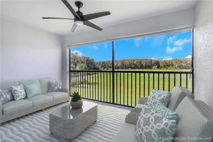 Back lanai on golf course - virtually staged