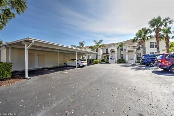 View of partially covered parking lot