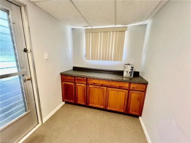 Extra storage with cabinet and counter space.