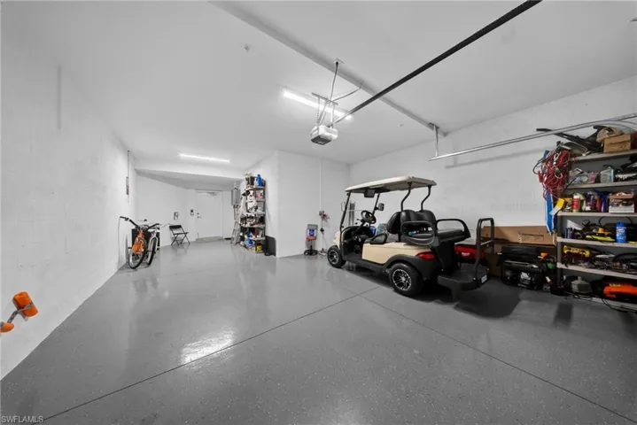 Garage with concrete block wall