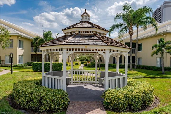 Gazebo with seats graces the Courtyard.