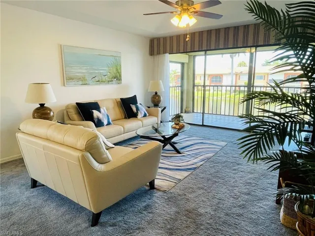 Living room with a lake view
