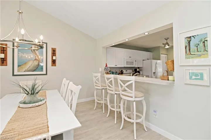 Recessed lighting over breakfast bar