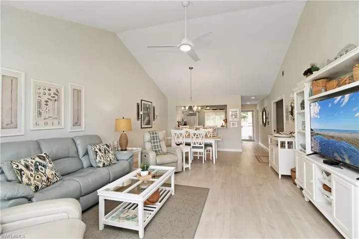Cathedral ceilings add to the open and airy feel.