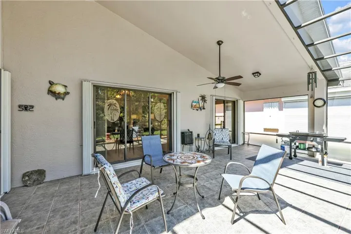 View of patio with 2 sliders leading to the main living quarters