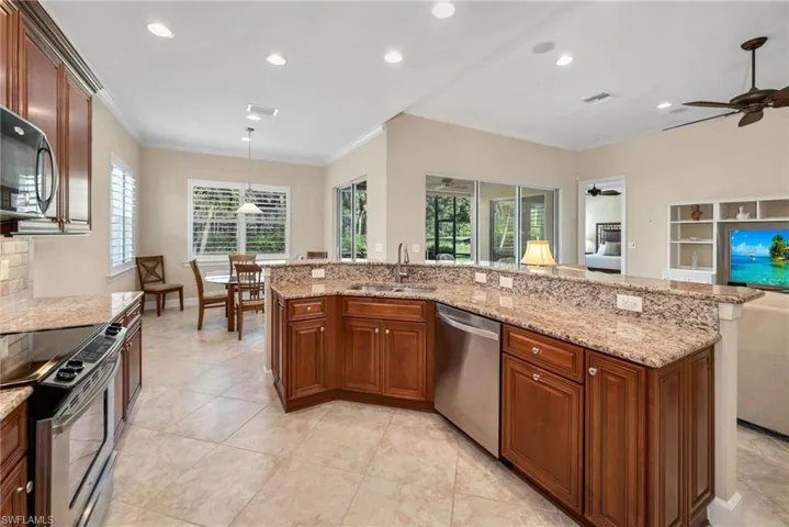 Kitchen featuring a healthy amount of sunlight, sink, ceiling fan, and stainless steel appliances
